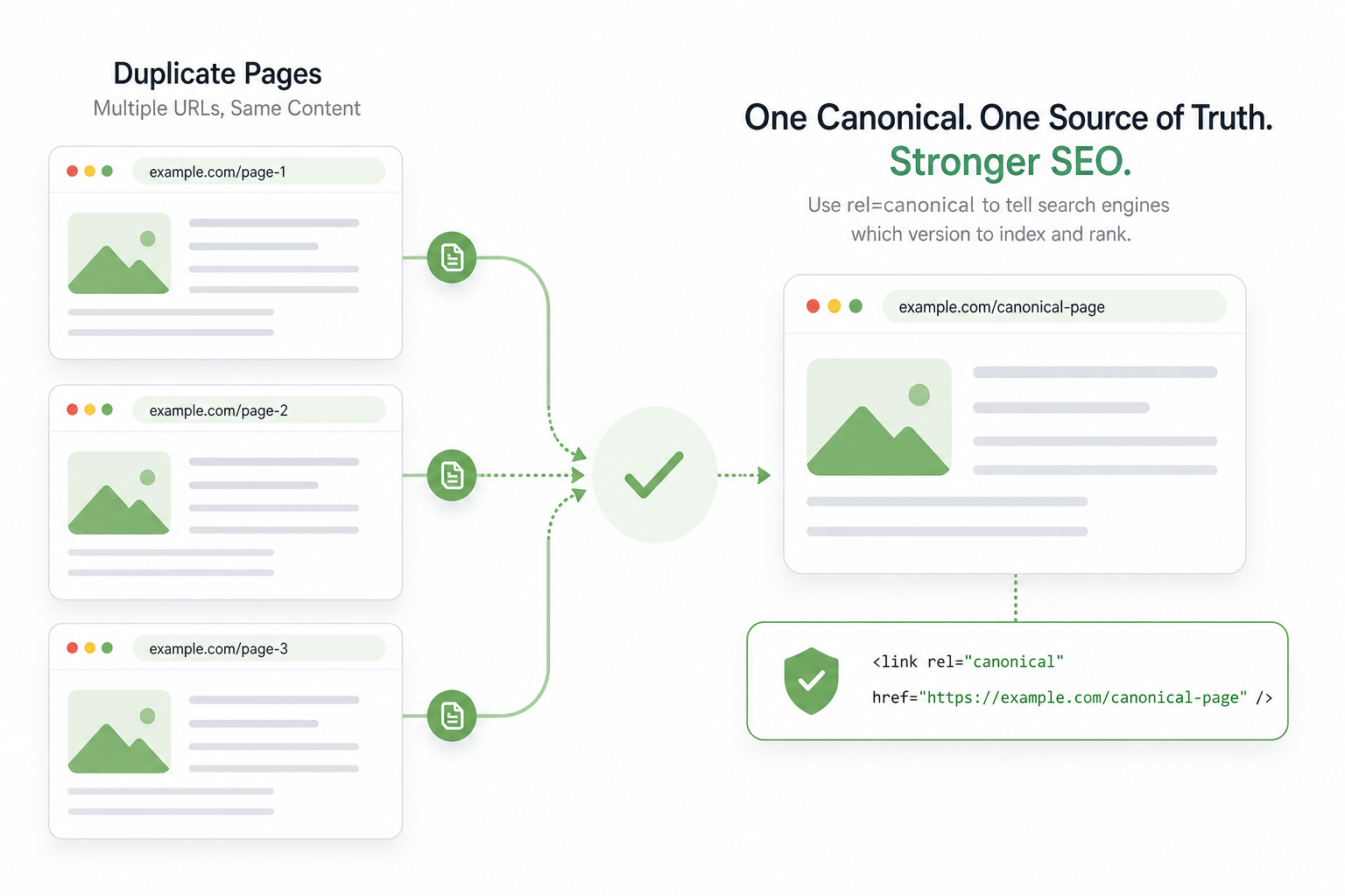 Canonical tags and duplicate content: canonical chains, parameterized URLs, and pagination visualized