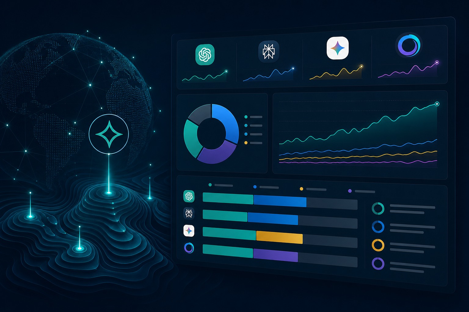GEO audit and Share of Voice: dashboard showing brand AI visibility and competitor comparison monthly