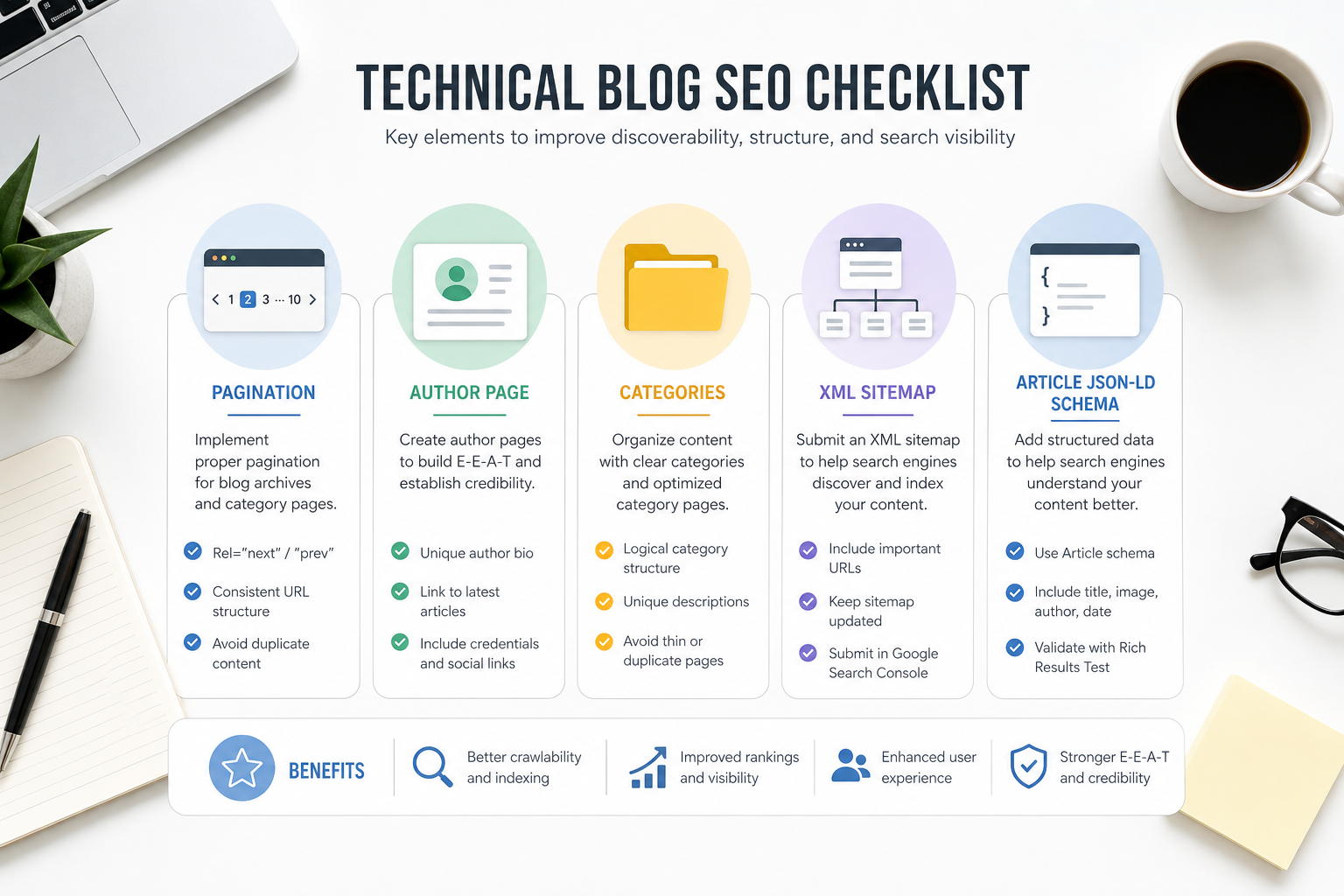 Technical blog SEO: sitemap, Article schema, canonical, pagination, and internal links as one system