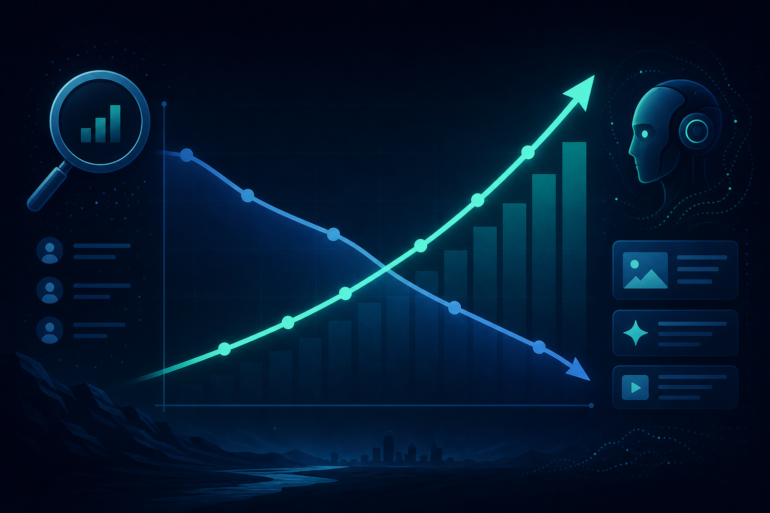 Branded query impressions rise while organic clicks and CTR fall — two separate trends