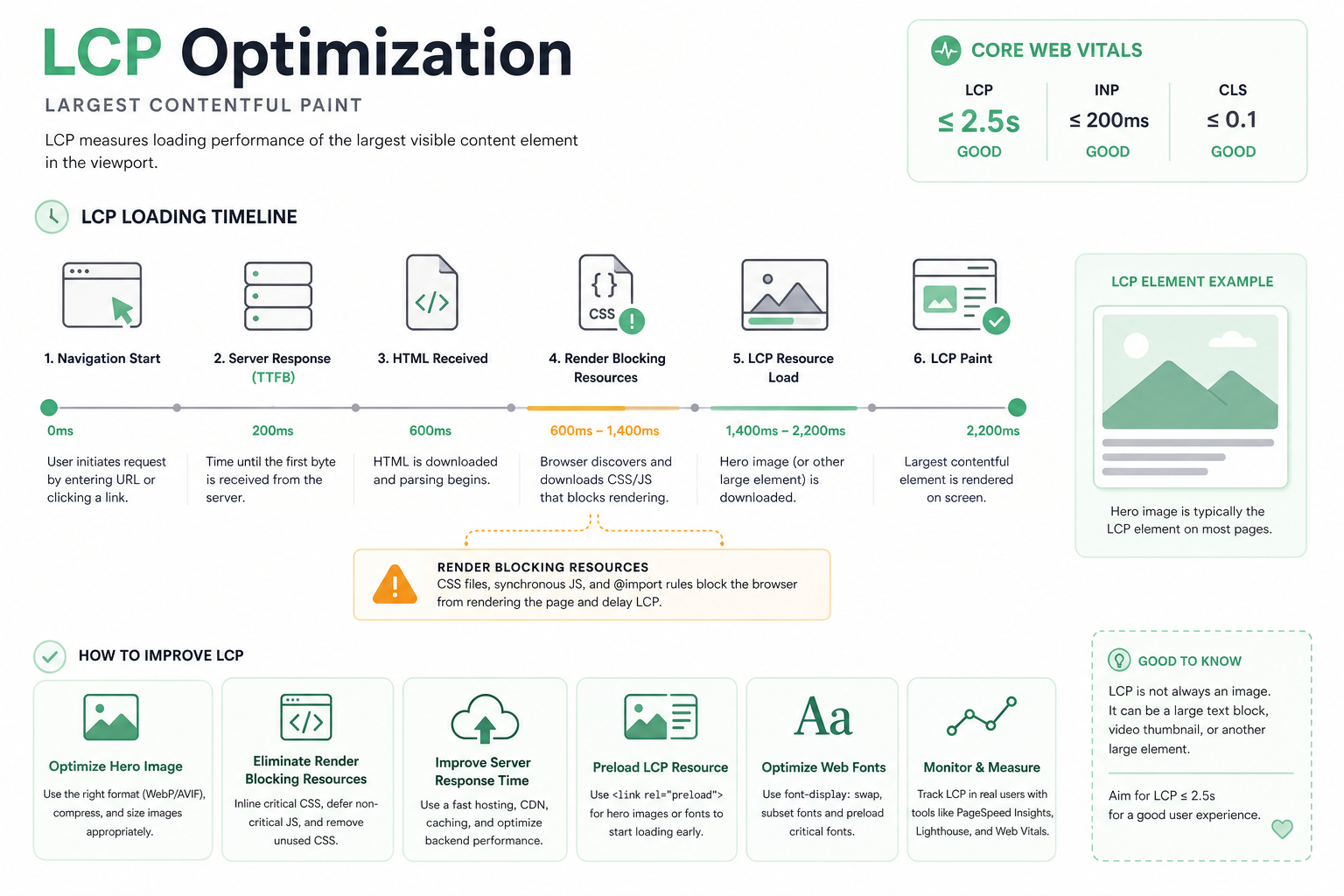Identifying the LCP element: hero image and main heading highlighted at the top of the page with load time in seconds