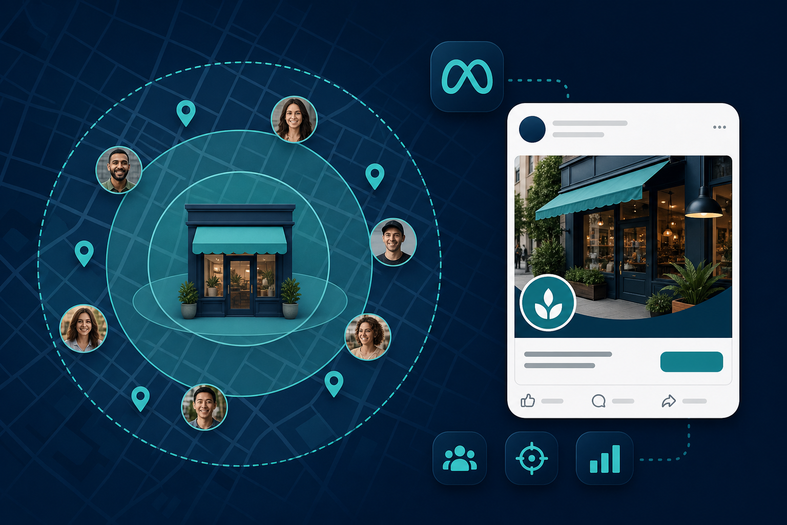 Local Meta ad geo targeting and retargeting structure