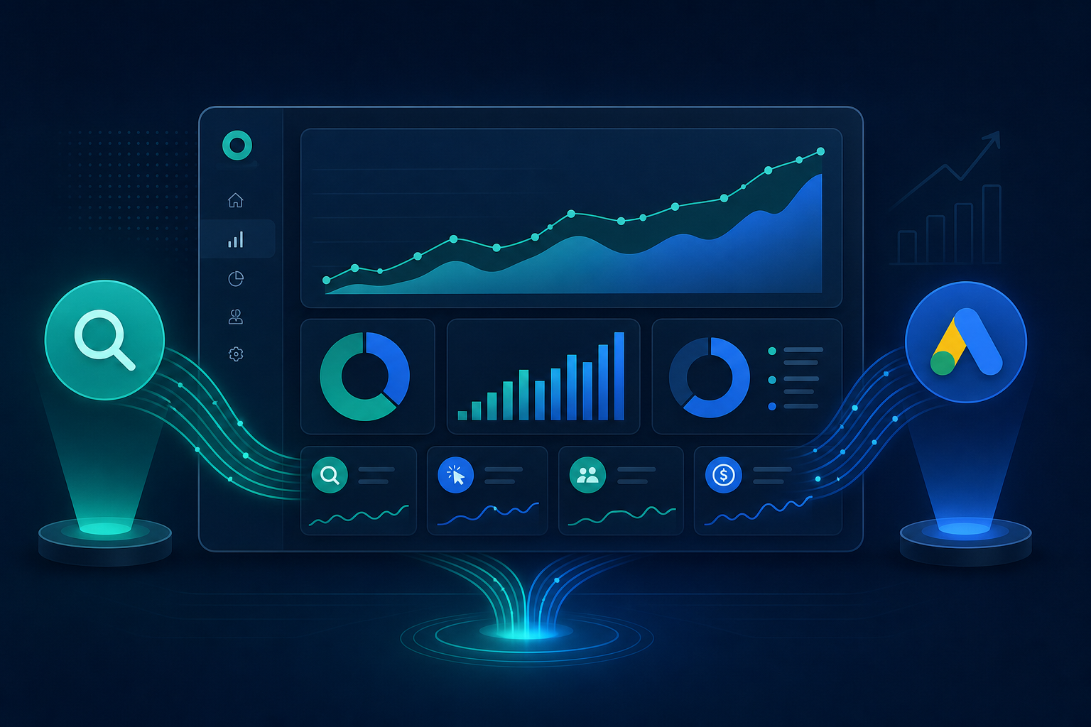 B2B SaaS marketing channel mix: SEO drives researching traffic, Google Ads captures ready demand into the demo request pipeline