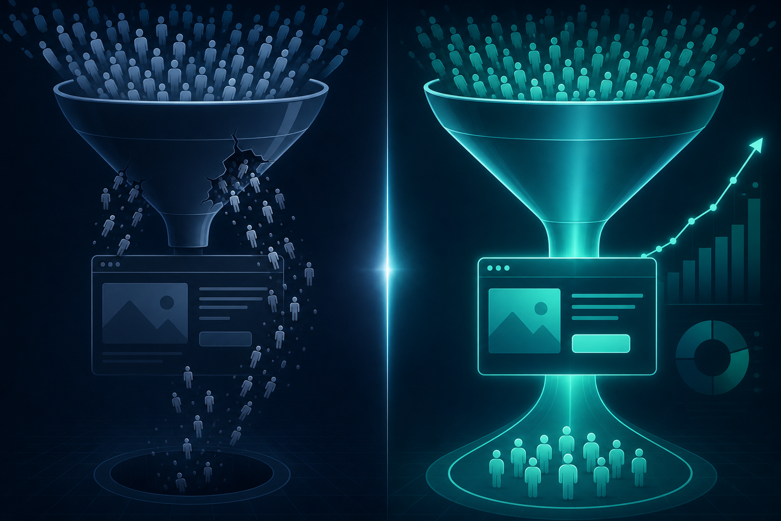 Landing page and advertising: traffic flows from ad to landing page and conversion point