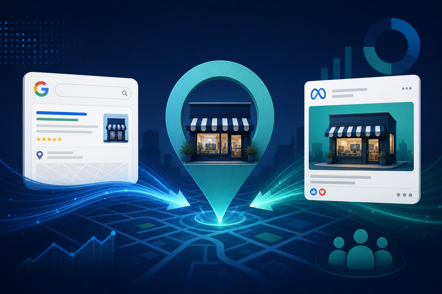 Local business digital marketing: Google search, Maps visibility, and Meta ads in the same service area