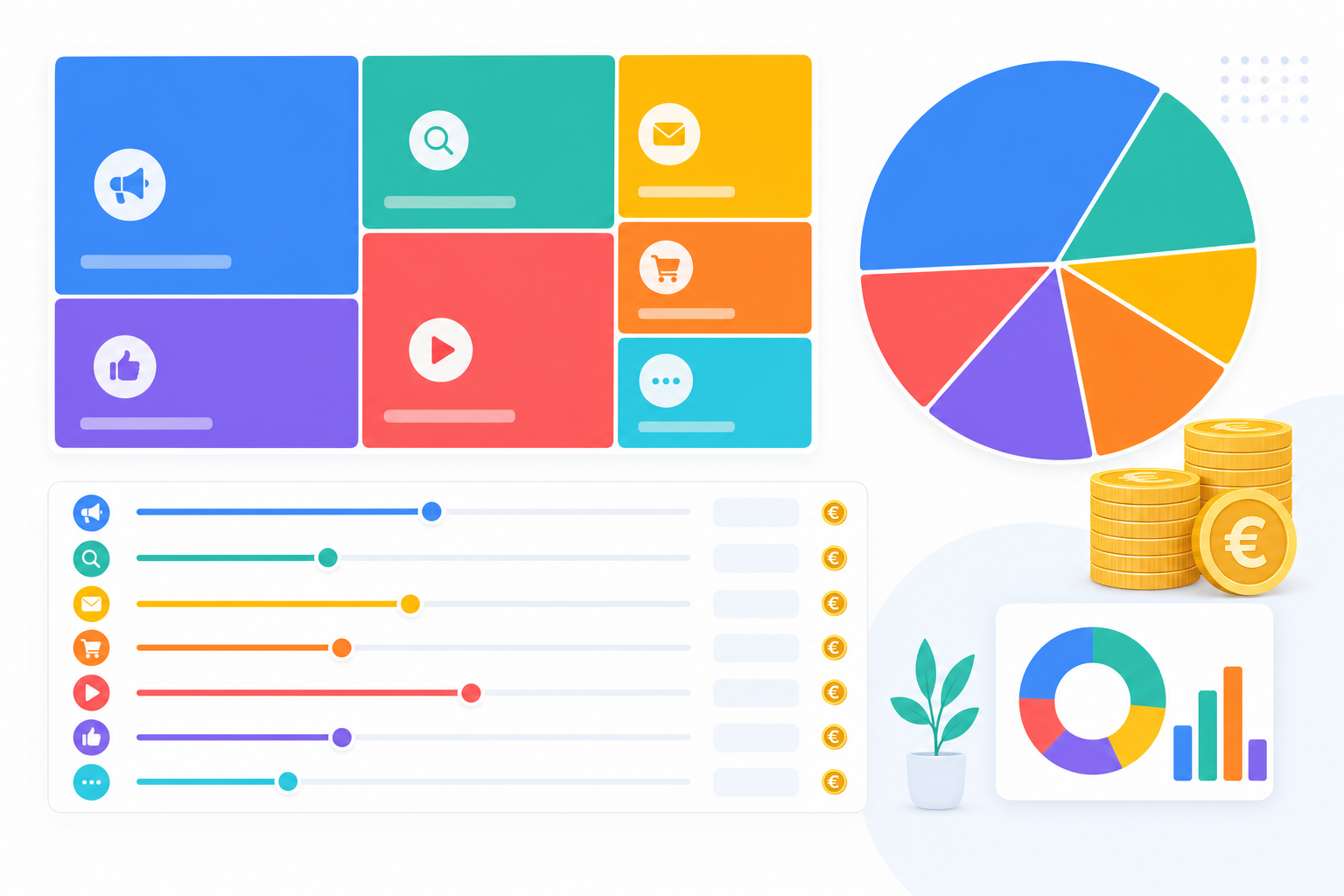 Marketing budget allocation: budget split across channels as a treemap visualization