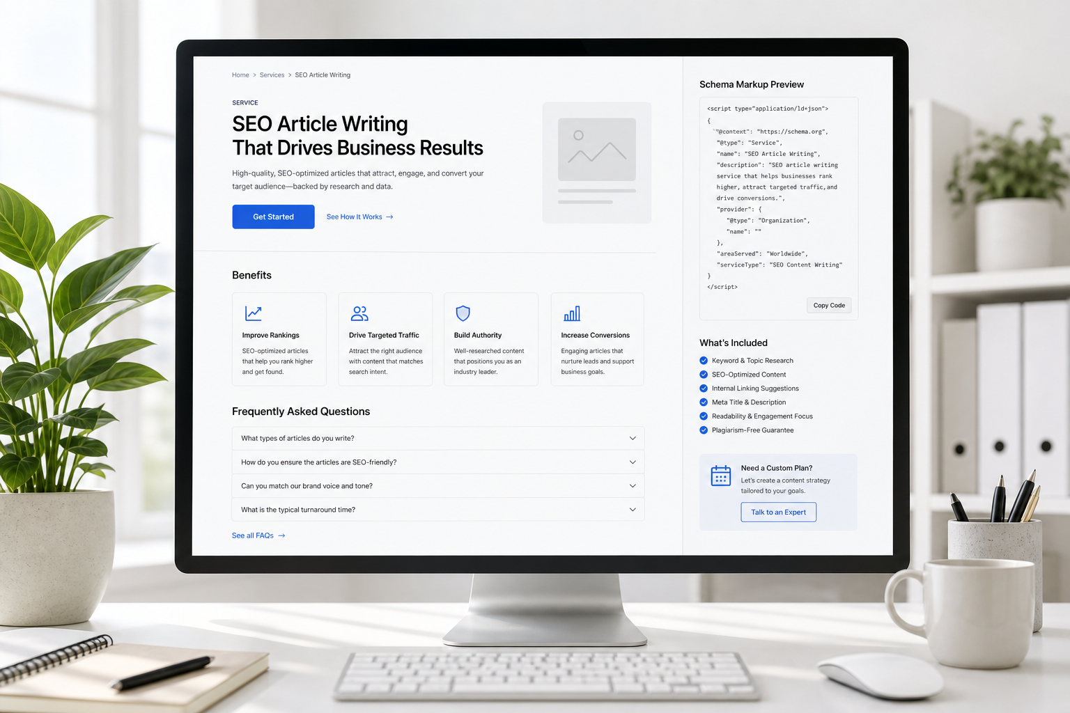 Palvelusivun SEO: rakenne, commercial intent, schema, sisäiset linkit ja CTA optimoituna B2B-sivustolle